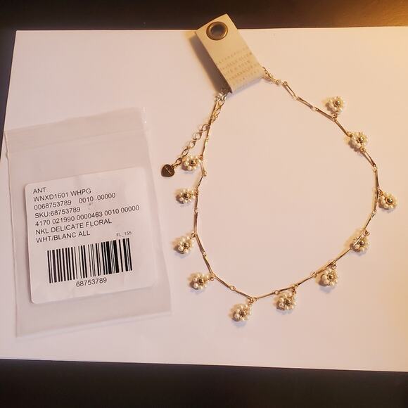 Anthropologie Nakamol gold over brass white beaded flower necklace NWT - Picture 10 of 12